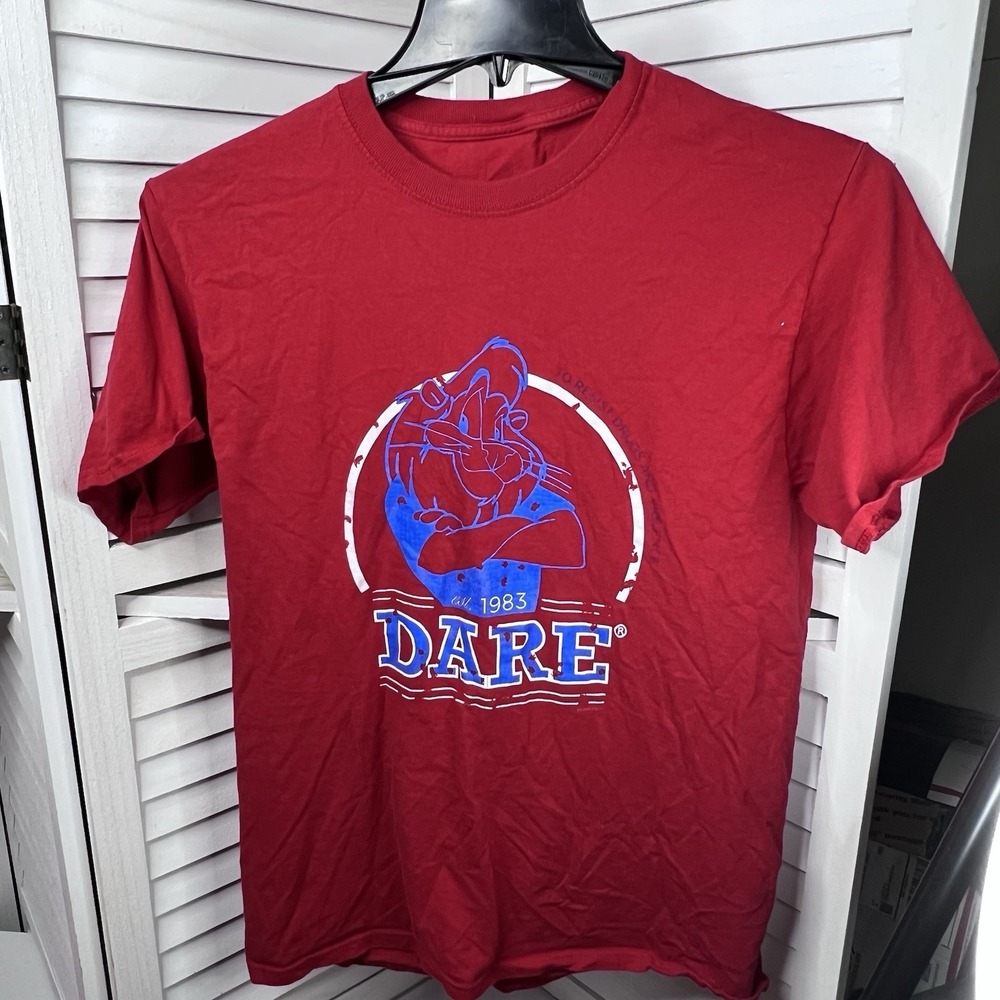 Vintage DARE Daren The Lion Drugs & Violence‎ Red D.A.R.E. Tee No Tag, Approx Lg